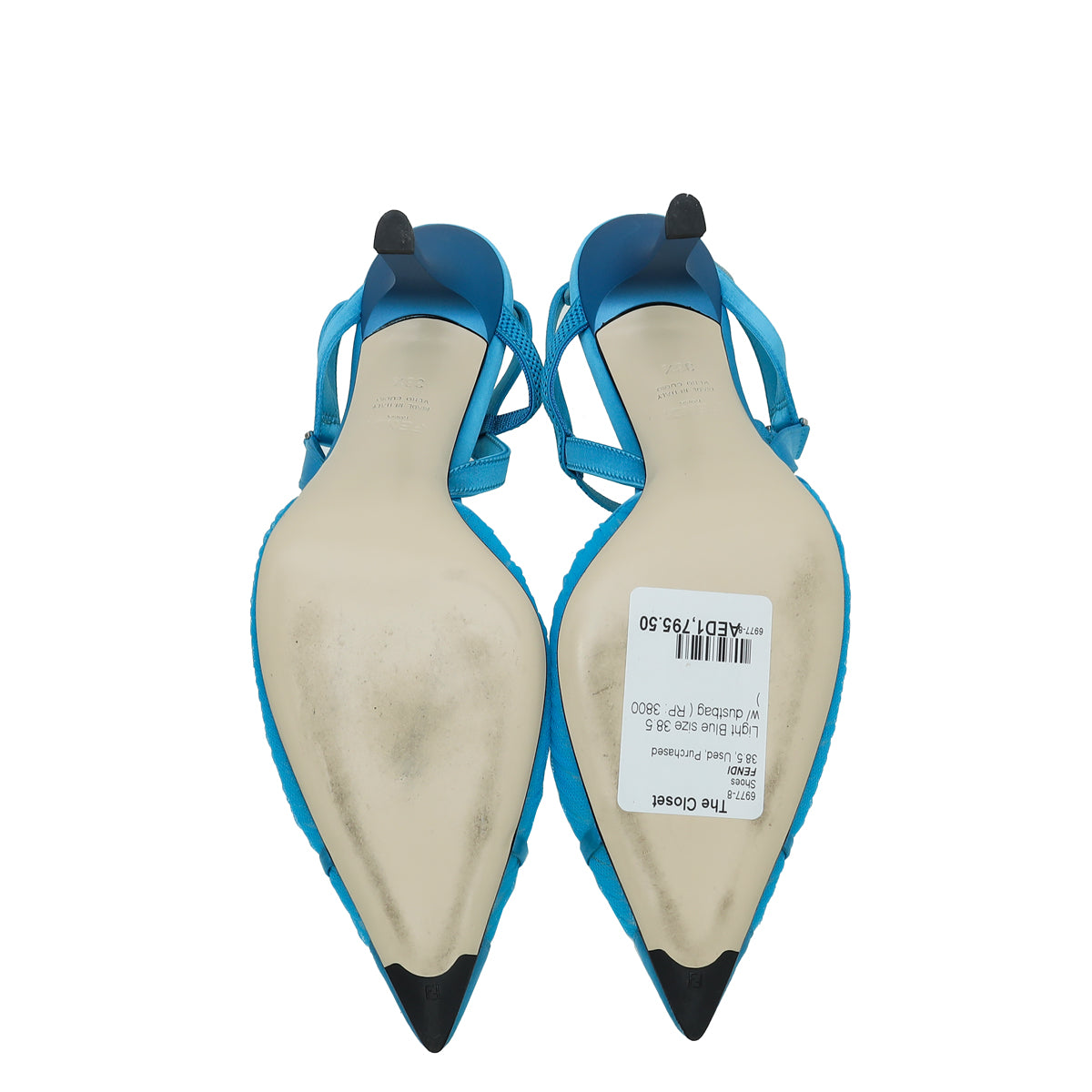 Fendi Light Blue Satin Colibri Lite Tulle and High-Heeled Slingback 38.5