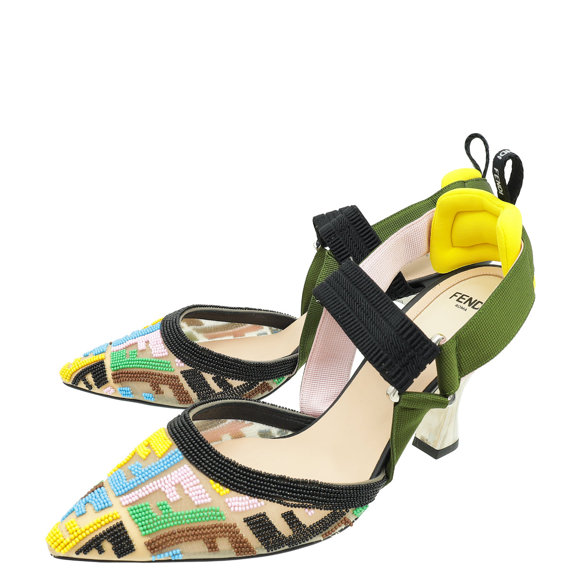 Fendi Multicolor FF Colibri Embroidered Beads Slingback Pump 38-Fendi-THE CLOSET