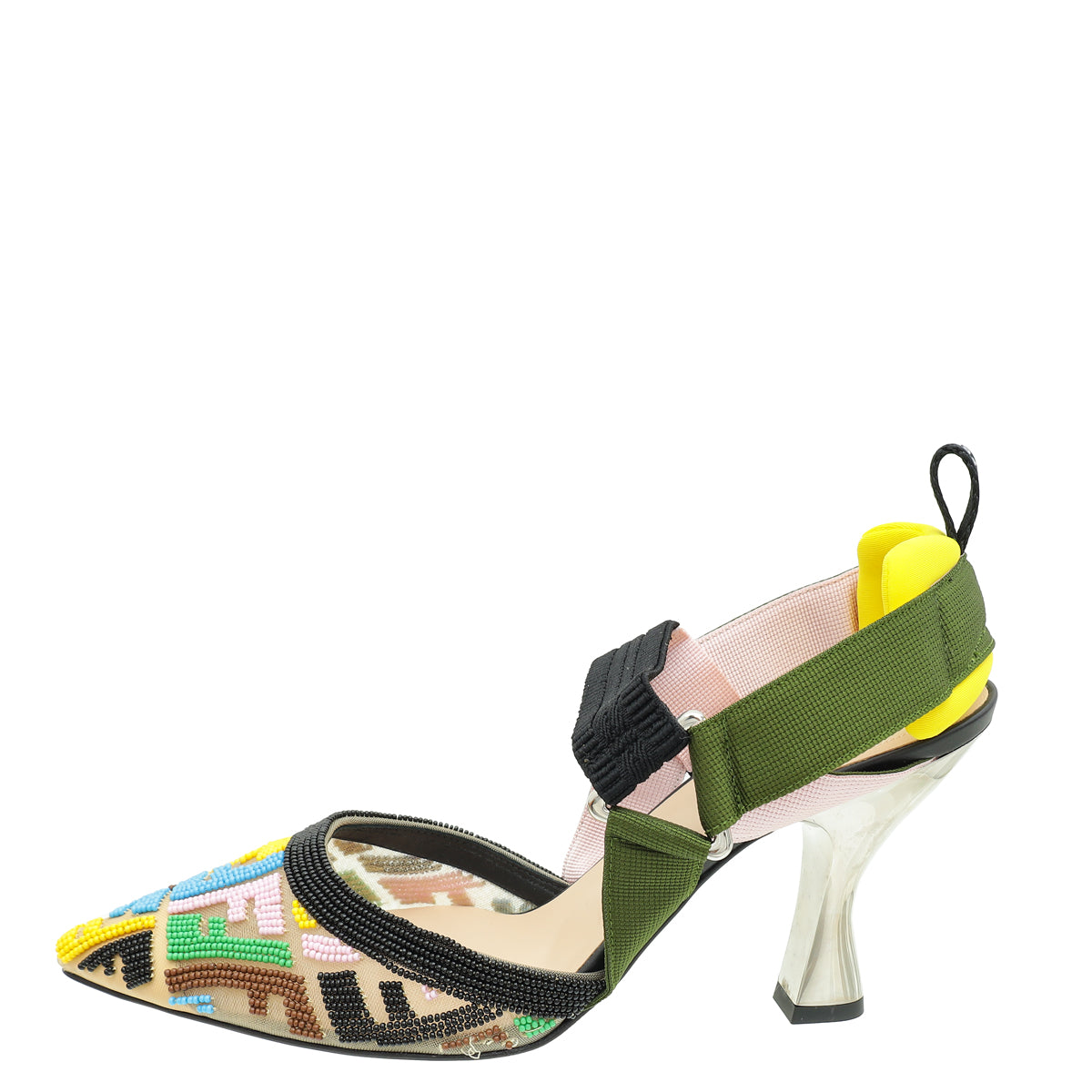 Fendi Multicolor FF Colibri Embroidered Beads Slingback Pump 38