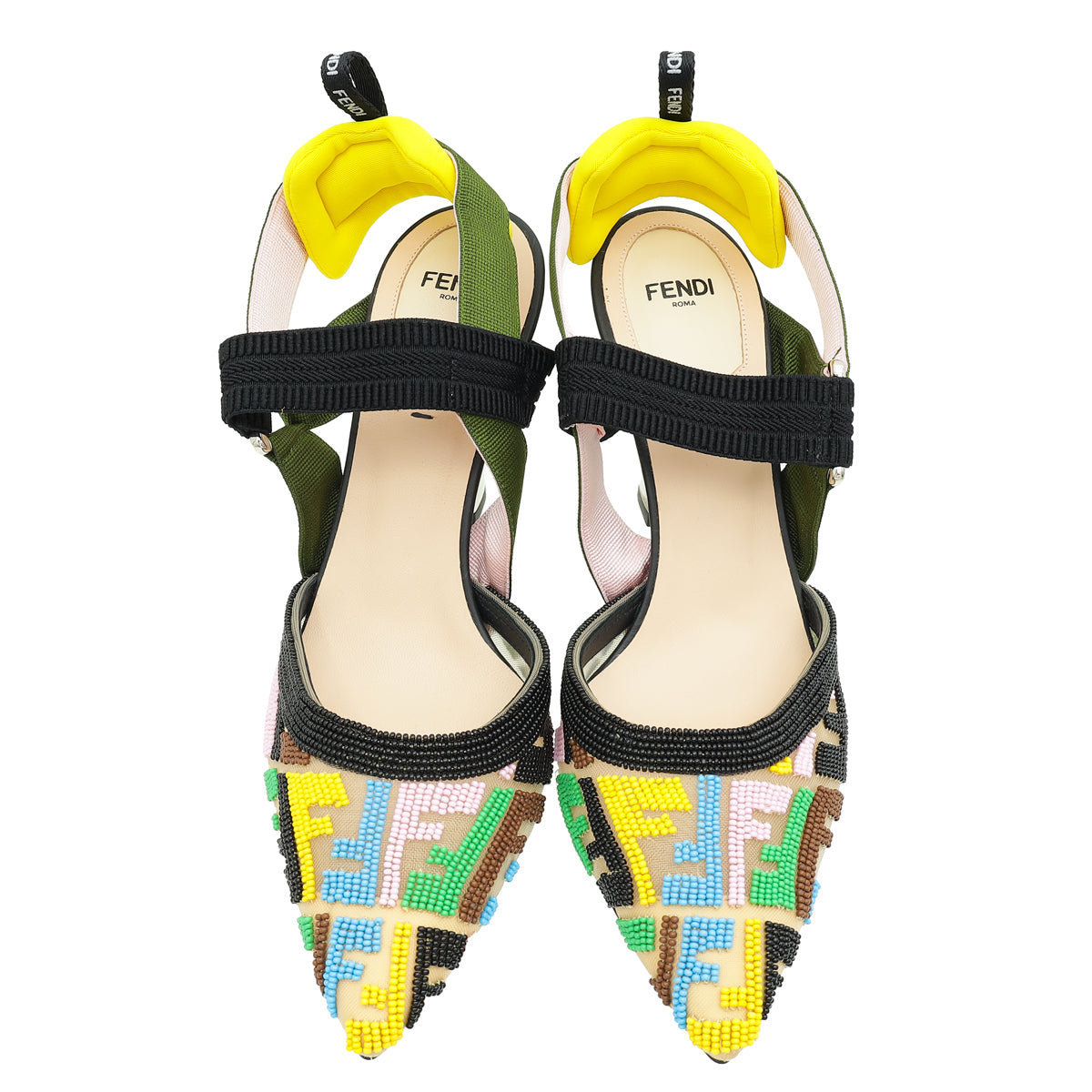 Fendi Multicolor FF Colibri Embroidered Beads Slingback Pump 38