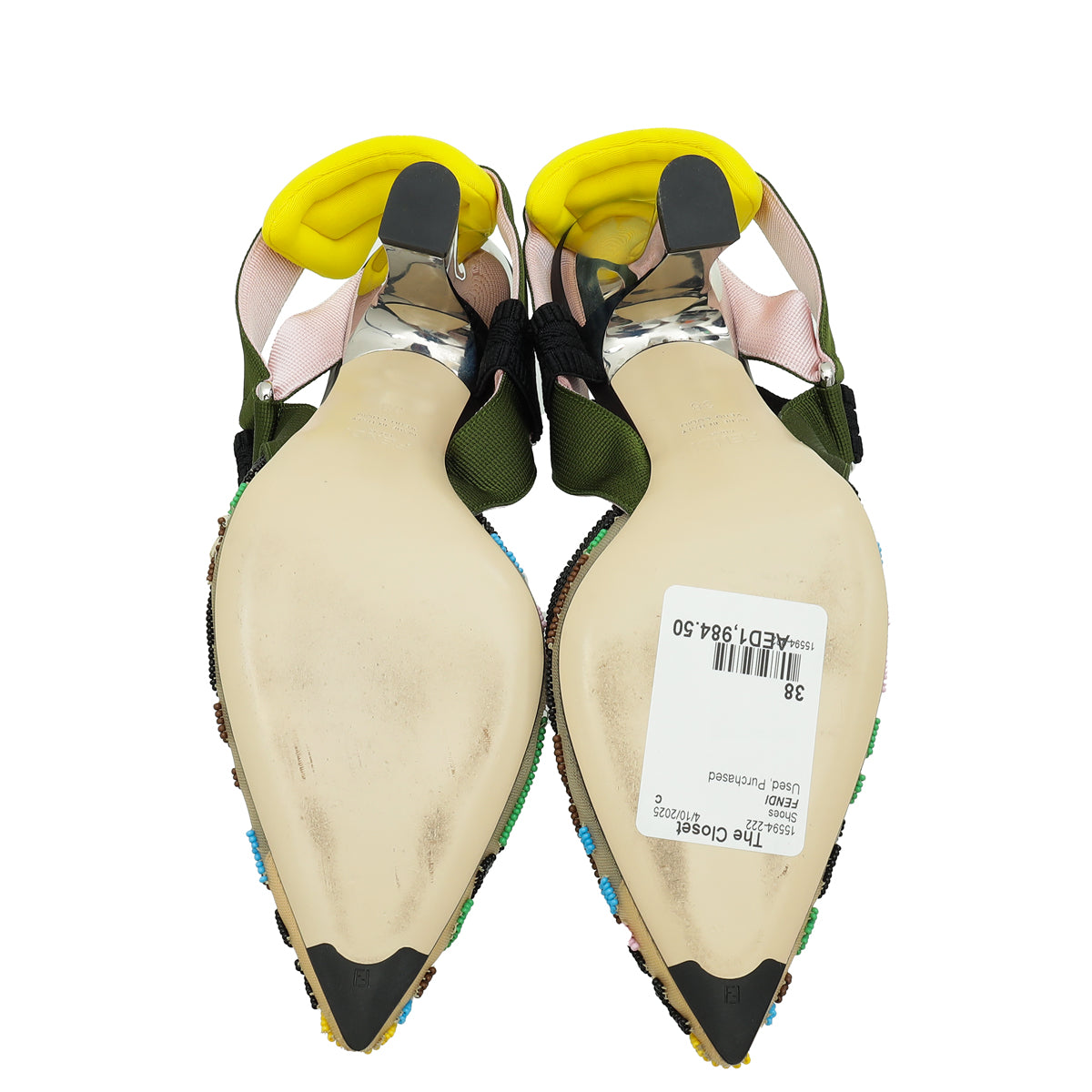 Fendi Multicolor FF Colibri Embroidered Beads Slingback Pump 38