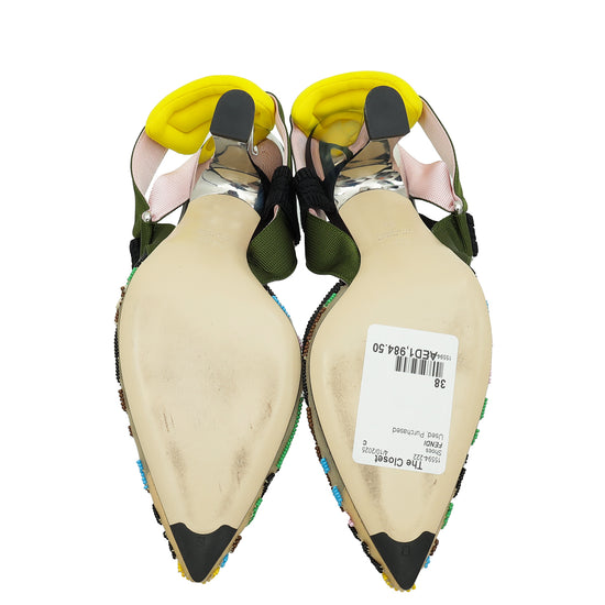 Load image into Gallery viewer, Fendi Multicolor FF Colibri Embroidered Beads Slingback Pump 38
