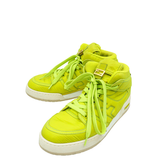 Fendi Kiwi FF Nylon Match High Top Sneakers 38