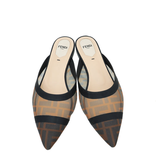 Fendi Bicolor Colibri FF Mesh Sabot Flat Mules 38 THE CLOSET