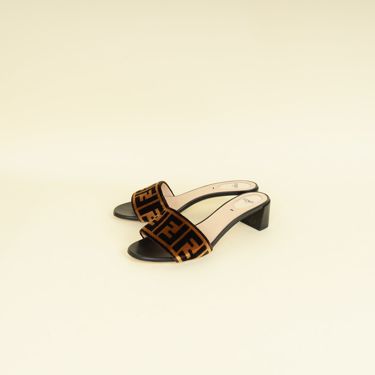 Fendi Brown FF Velvet Slide Mules 39