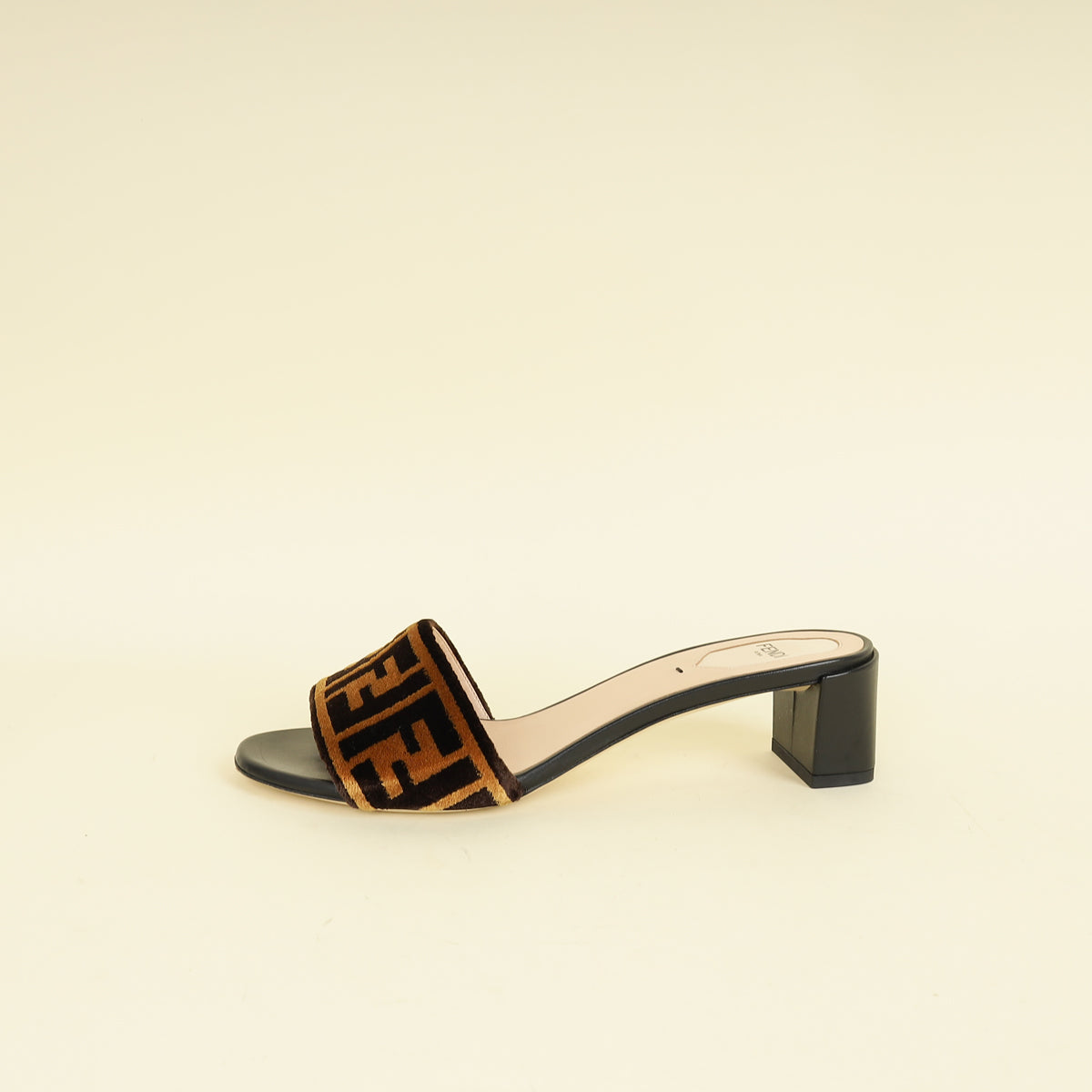 Fendi Brown FF Velvet Slide Mules 39