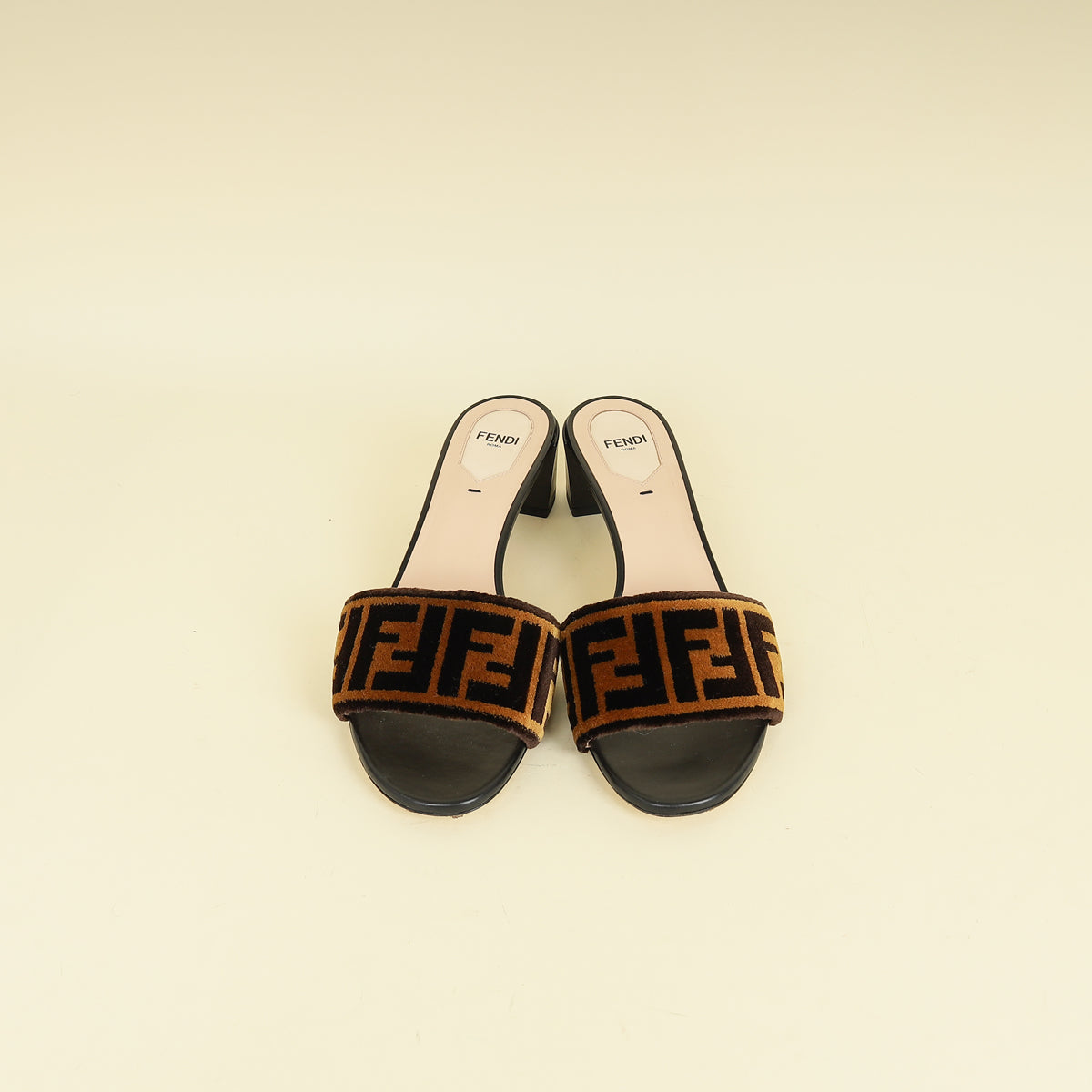 Fendi Brown FF Velvet Slide Mules 39