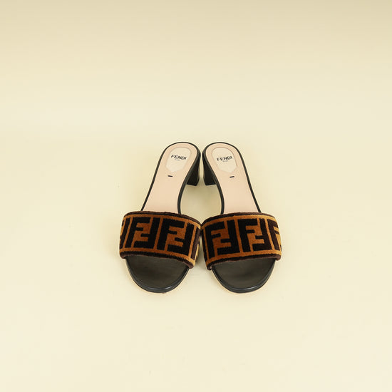 Fendi Brown FF Velvet Slide Mules 39