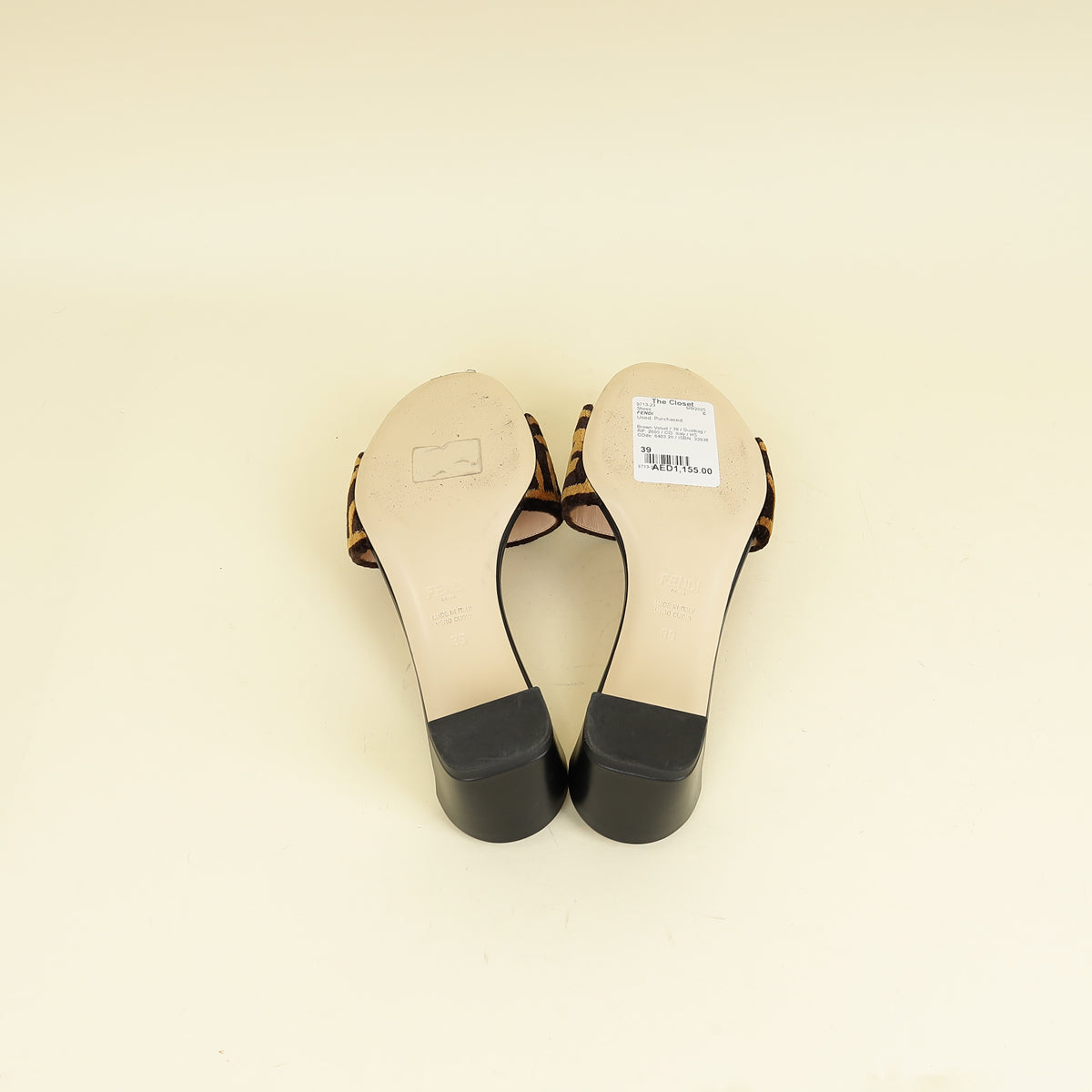 Fendi Brown FF Velvet Slide Mules 39