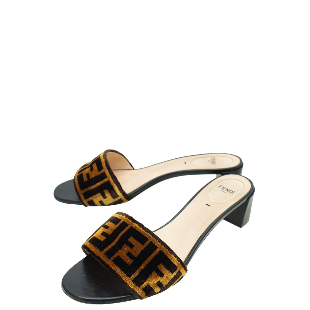 Fendi Bicolor FF Velvet Slide Mules 40 THE CLOSET