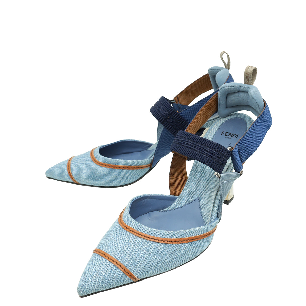 Fendi Blue Denim Colibri Slingback Pump 41-Fendi-THE CLOSET