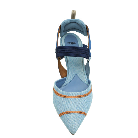 Fendi Blue Denim Colibri Slingback Pump 41