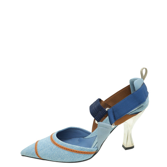 Fendi Blue Denim Colibri Slingback Pump 41