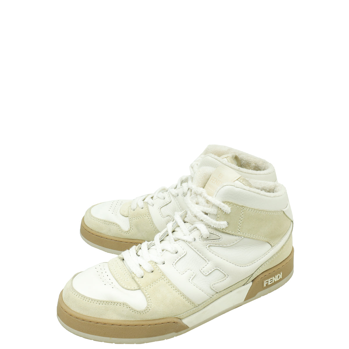 Fendi White Match Mixed High Top Sneakers 9-Fendi-THE CLOSET