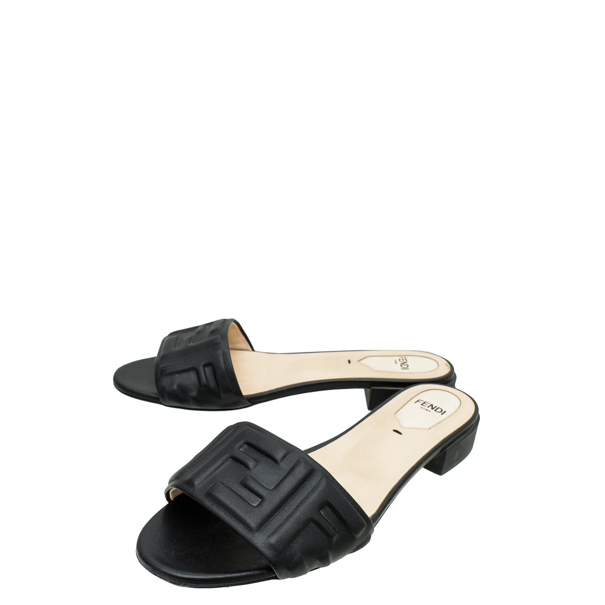 Fendi Black Logo Embossed Slide Flat Sandals 38.5-Fendi-THE CLOSET