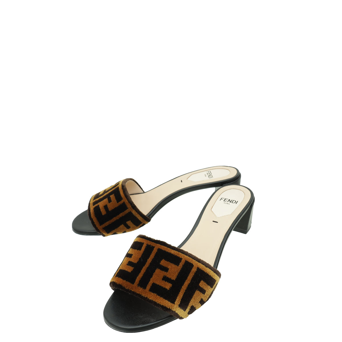 Fendi Bicolor FF Velvet Block Mules