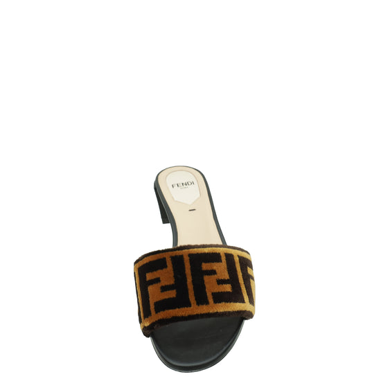 Fendi Bicolor FF Velvet Block Mules