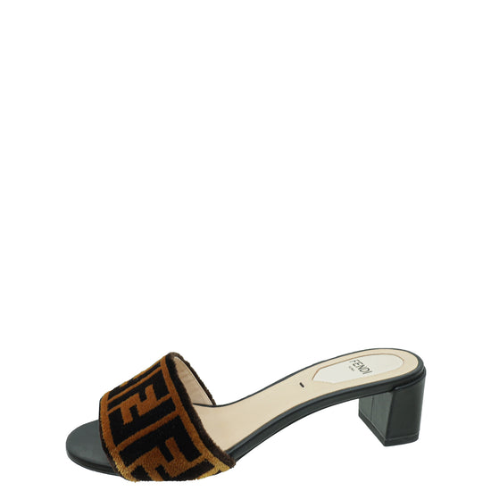 Fendi Bicolor FF Velvet Block Mules