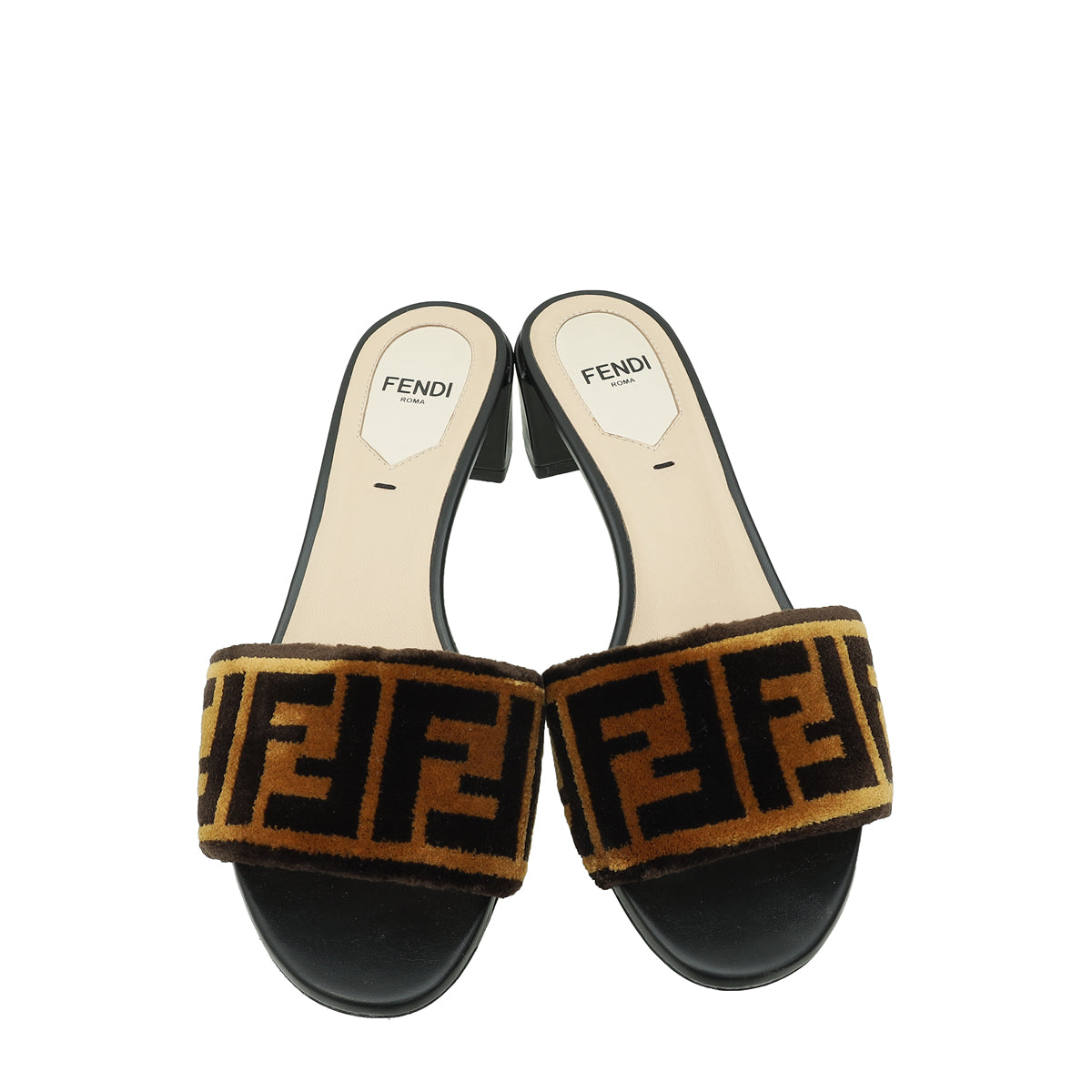 Fendi Bicolor FF Velvet Block Mules