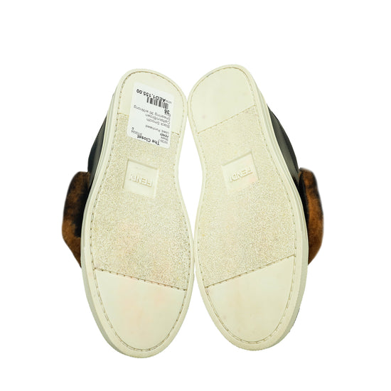 Fendi Bicolor Zucca Calf & Shearling Slip On Sneakers 36