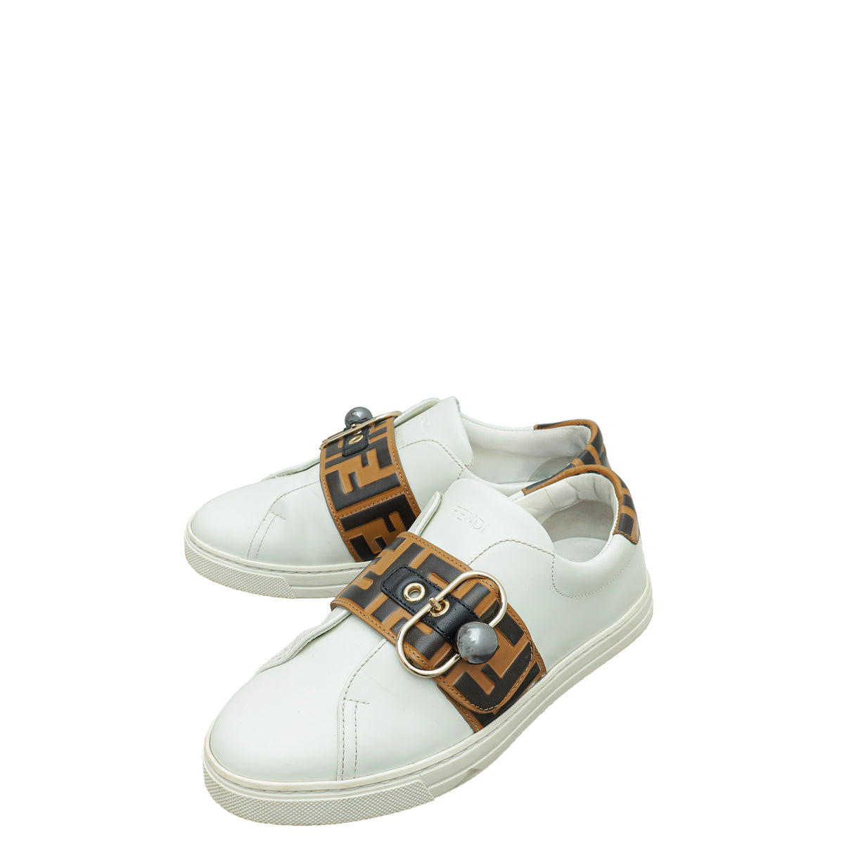 Fendi Bicolor Zucca Buckle Slip On Sneakers 36-Fendi-THE CLOSET