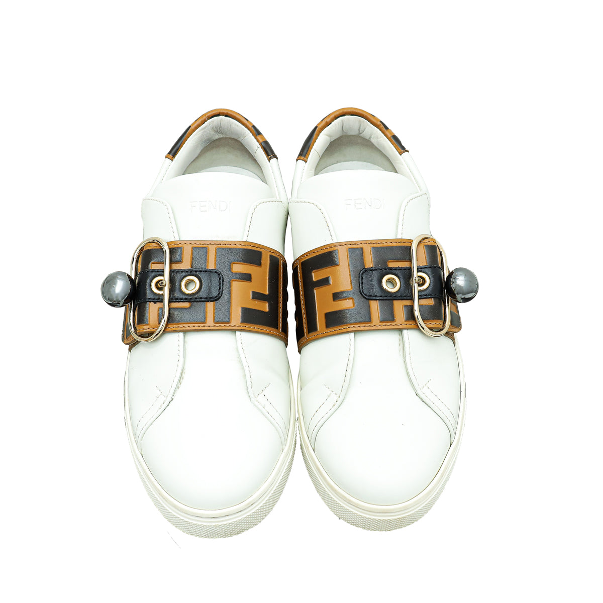 Fendi Bicolor Zucca Buckle Slip On Sneakers 36