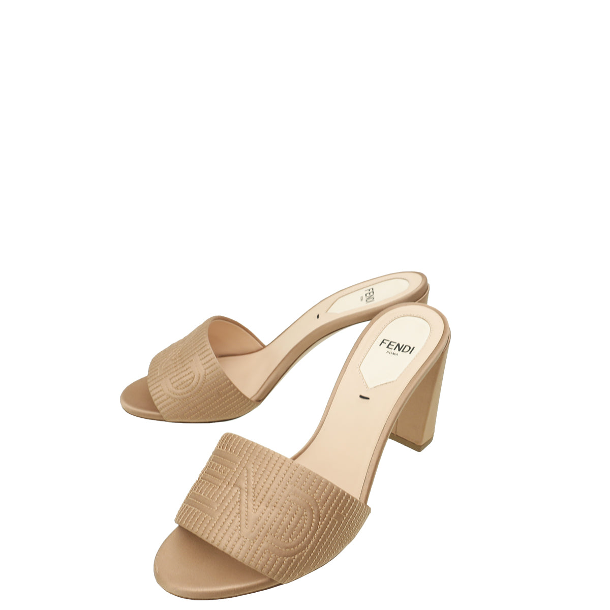 Fendi Beige Logo Satin Mules 36-Fendi-THE CLOSET