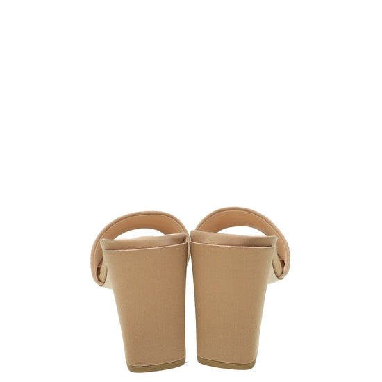 Fendi Beige Logo Satin Mules 36