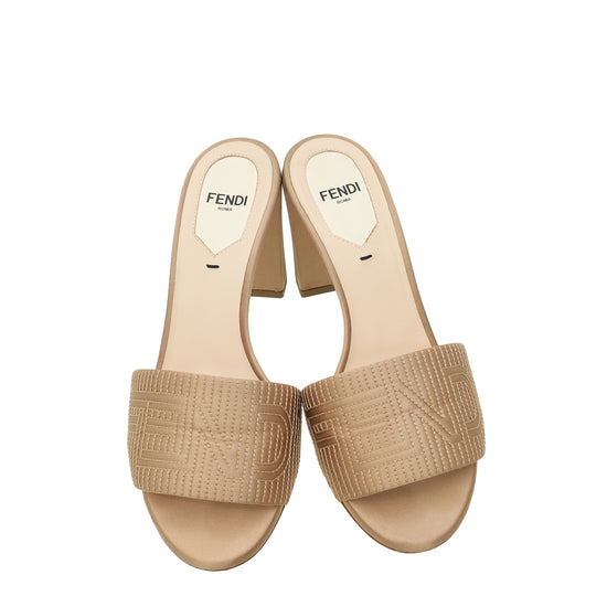 Fendi Beige Logo Satin Mules 36