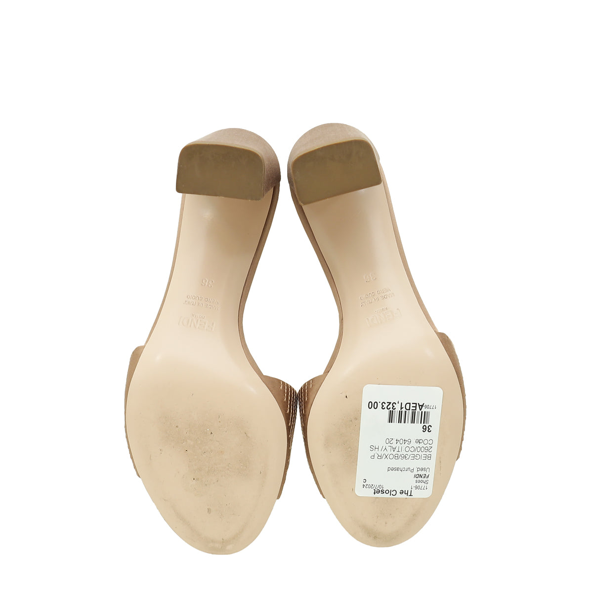 Fendi Beige Logo Satin Mules 36