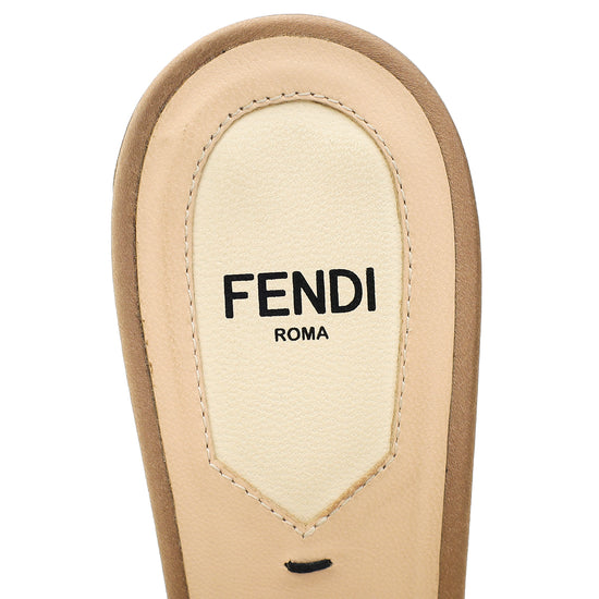 Fendi Beige Logo Satin Mules 36