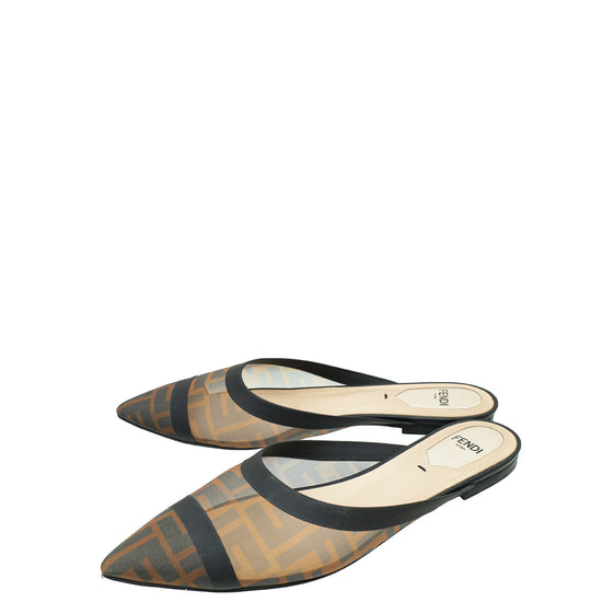 Fendi Bicolor Colibri FF Mesh Sabot Flat Mules 37.5