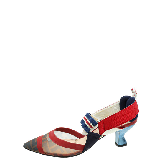 Fendi Bicolor Colibri Mesh Slingback Pump 37.5