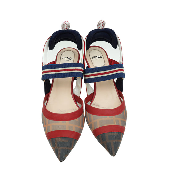 Fendi Bicolor Colibri Mesh Slingback Pump 37.5