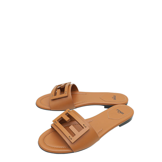 Fendi Brown FF Baguette Slide Sandals 37.5