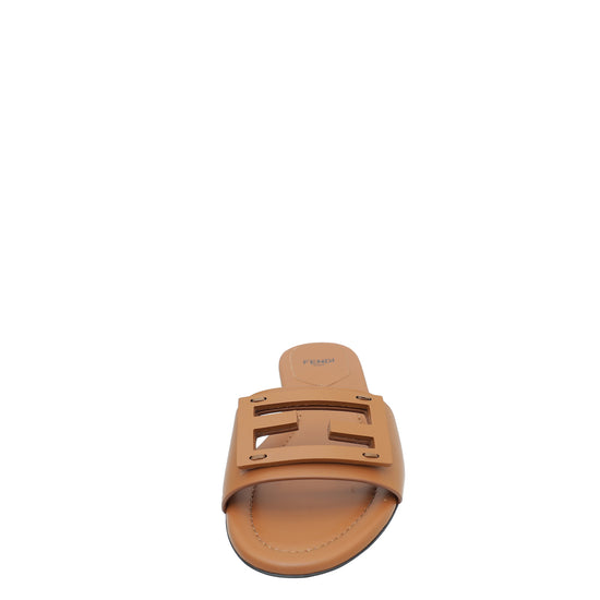 Fendi Brown FF Baguette Slide Sandals 37.5