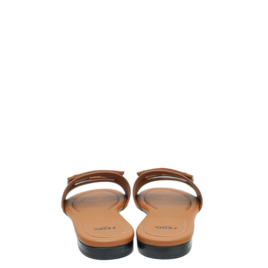 Fendi Brown FF Baguette Slide Sandals 37.5