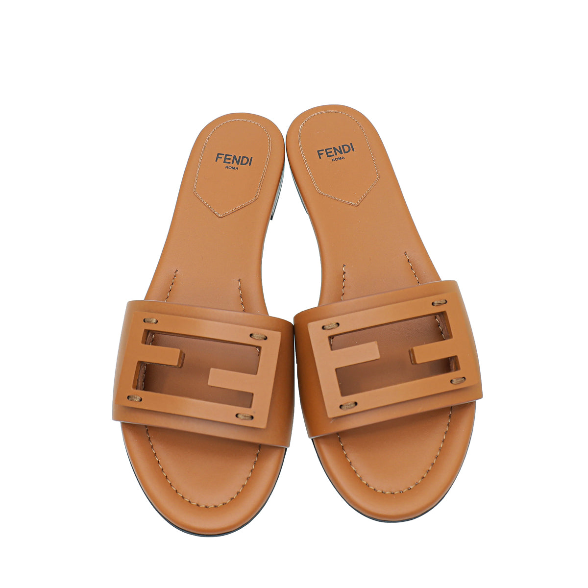 Fendi Brown FF Baguette Slide Sandals 37.5