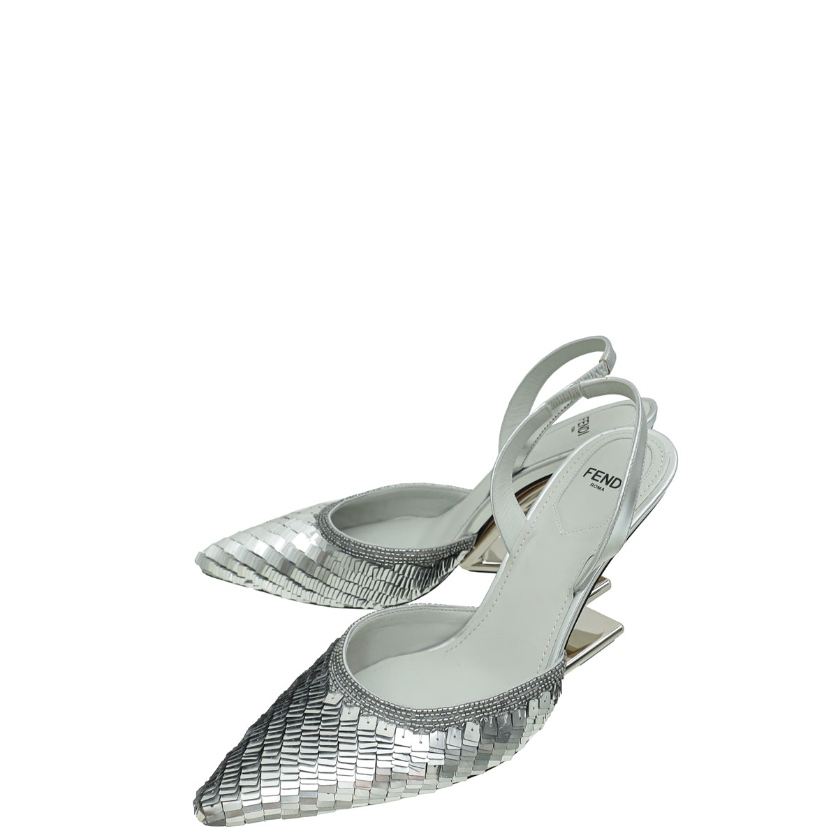 Fendi Metallic Silver Paillette Embellished First Sequins Slingback 37-Fendi-THE CLOSET