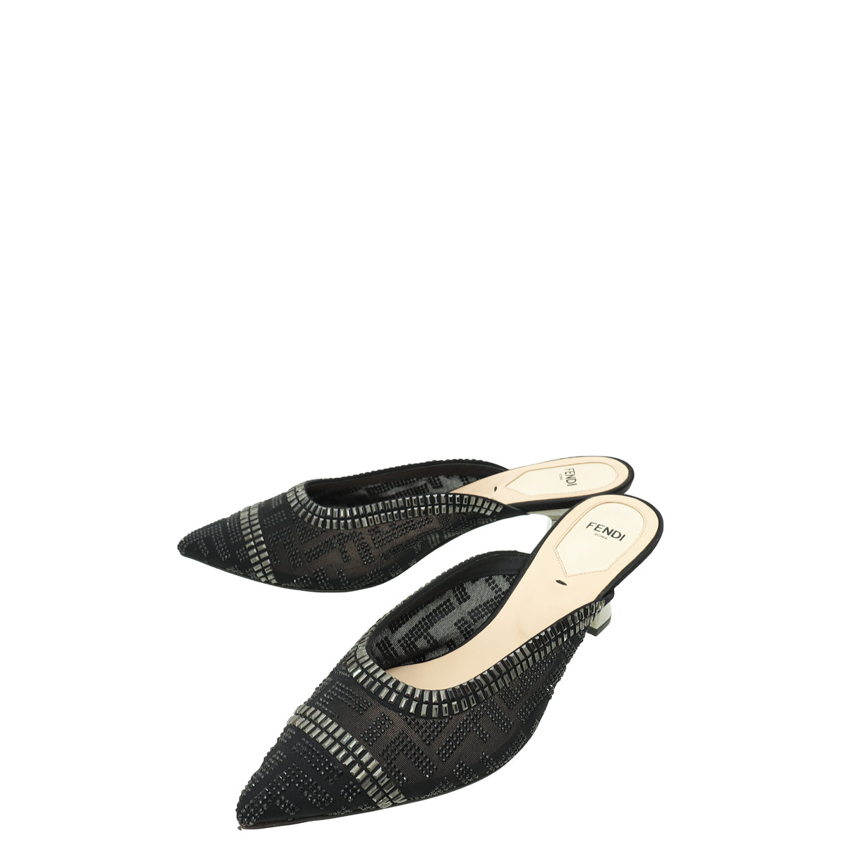 Fendi Black Colibrì Crystal Embellished Mules 38.5