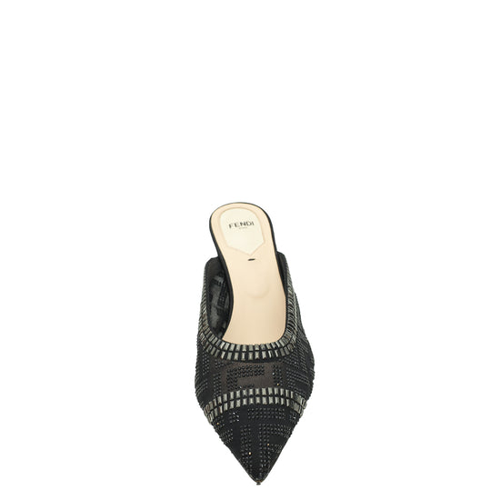 Fendi Black Colibrì Crystal Embellished Mules 38.5