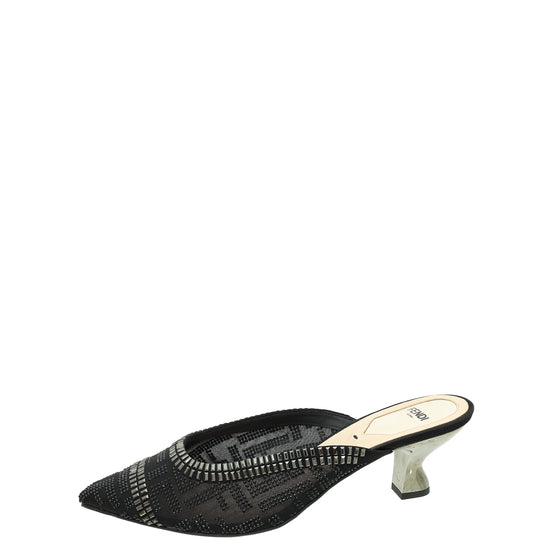 Fendi Black Colibrì Crystal Embellished Mules 38.5