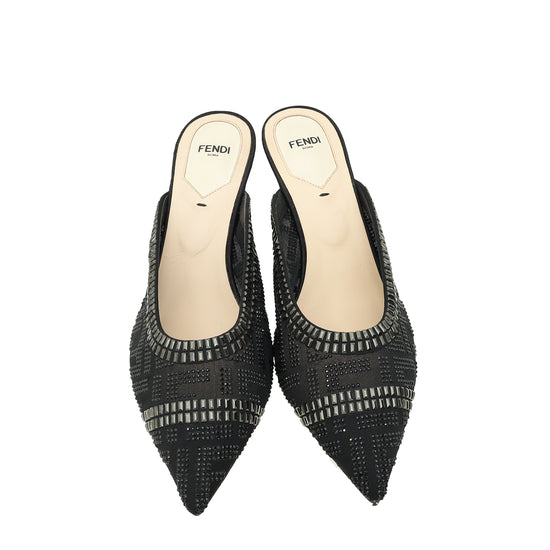 Fendi Black Colibrì Crystal Embellished Mules 38.5