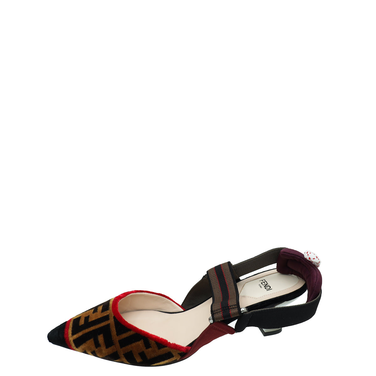 Fendi Brown Multicolor FF Velvet Colibri Medium Heeled Slingback Pumps 38.5