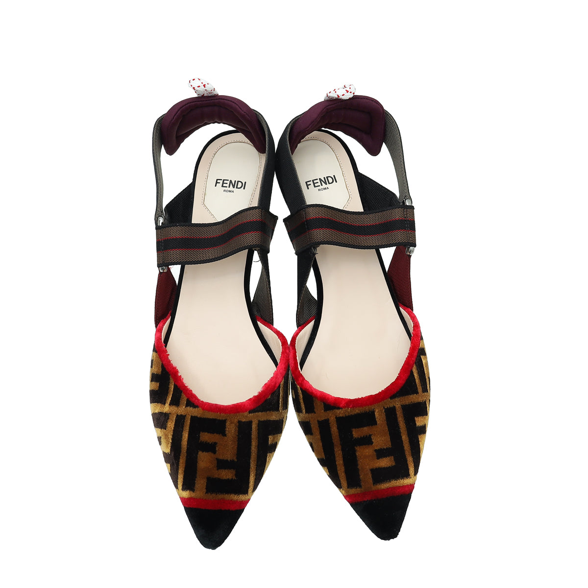 Fendi Brown Multicolor FF Velvet Colibri Medium Heeled Slingback Pumps 38.5