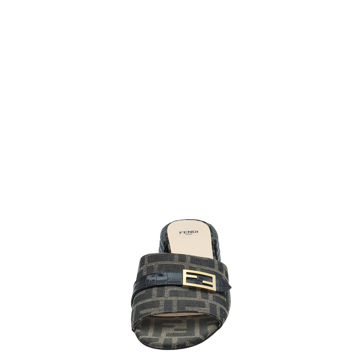 Fendi Bicolor Zucca FF Buckle Heeled Mules 38-Fendi-THE CLOSET