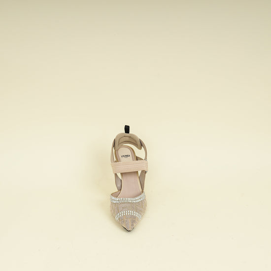 Fendi Beige Colibri Crystal Embellished Slingback Pump 38