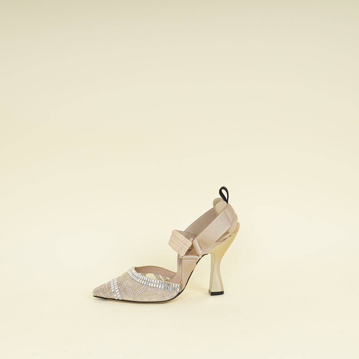 Fendi Beige Colibri Crystal Embellished Slingback Pump 38