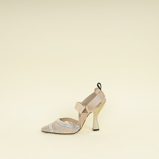 Fendi Beige Colibri Crystal Embellished Slingback Pump 38