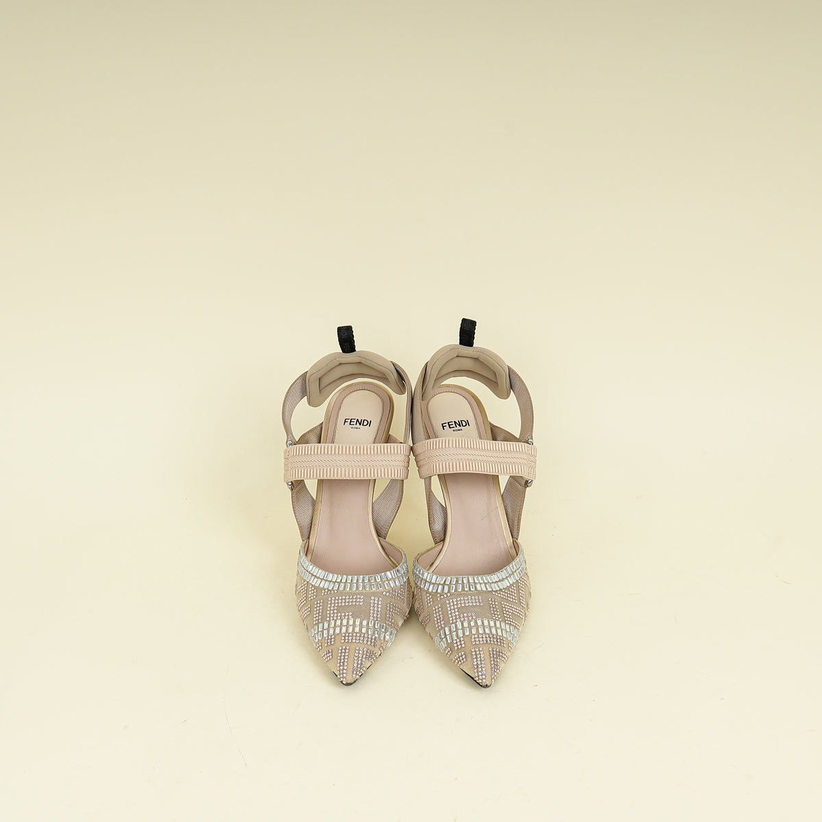 Fendi Beige Colibri Crystal Embellished Slingback Pump 38